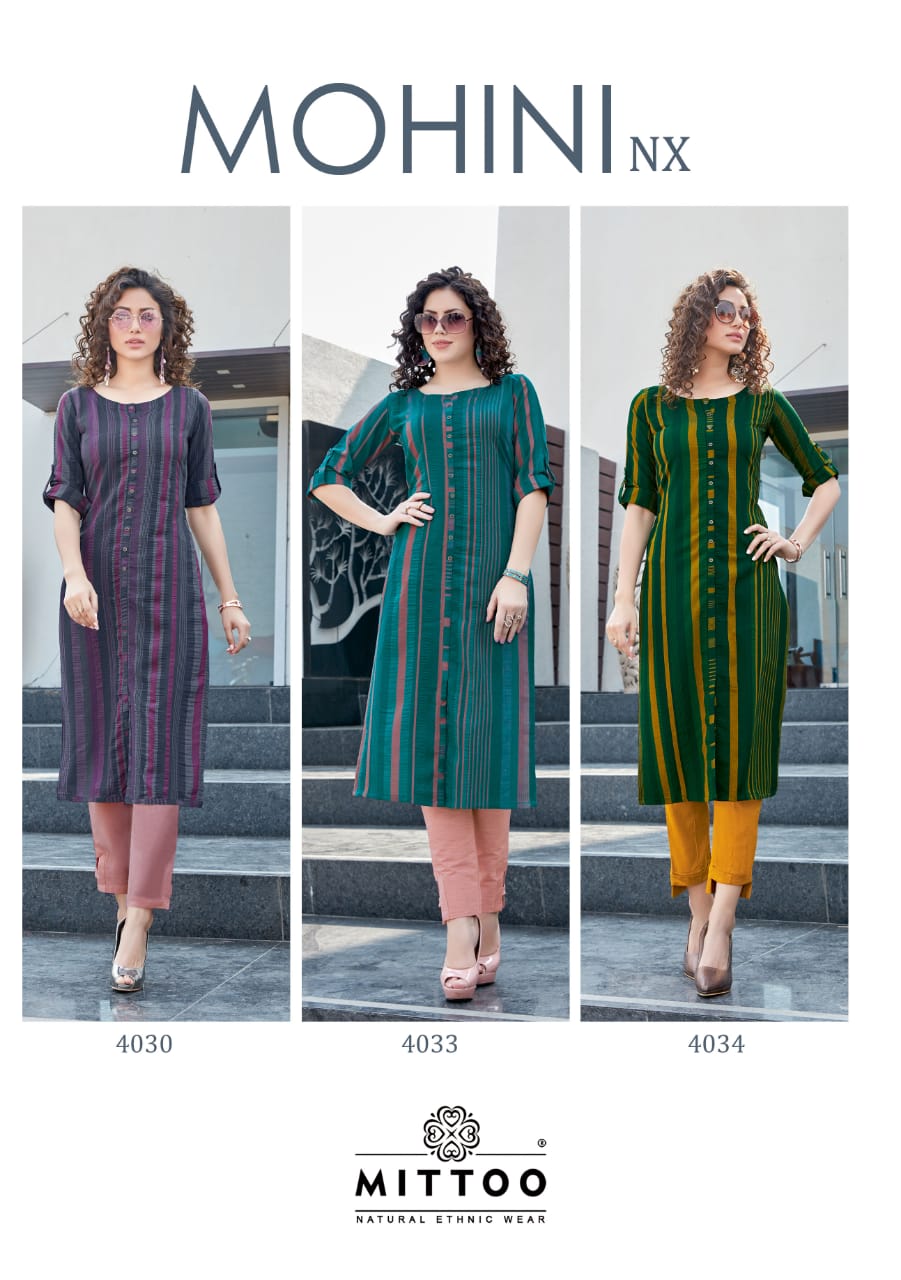 Mittoo Mohini Nx Latest Fancy Ethnic Wear Rayon slub Kurtis With Bottom Collection
